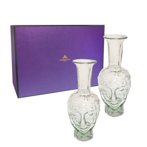 La Soufflerie Pair Of Clear Glass Tete Vases