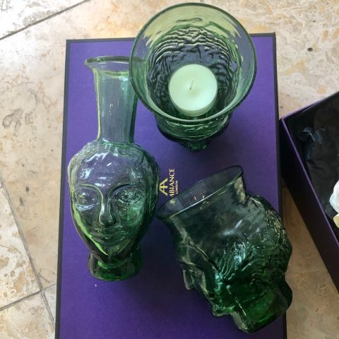 ancienne ambiance - la souffleried green head glasses - green head vase - tableware trio set - flatlay