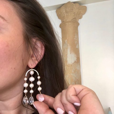 claire van holthe pearl chandelier earrings at ancienne ambiance