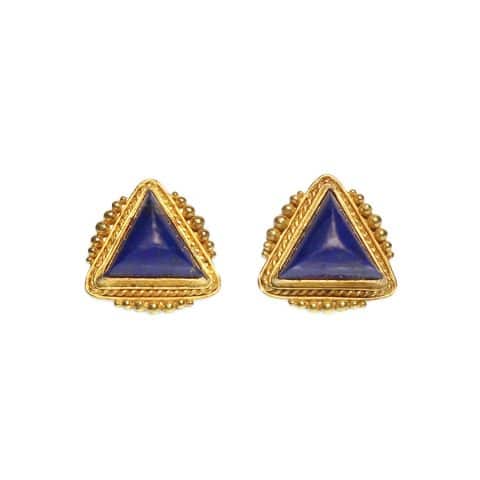ancienne ambiance - etruscan revival earrings - gold lapis studs - lapis lazuli studs