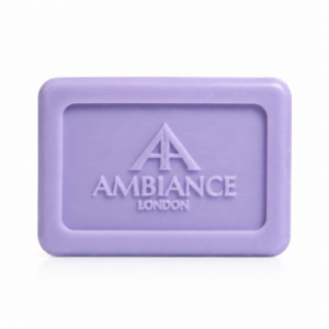 A rectangular, lavender soap bar with embossed "Ancienne Ambiance London" logo. The design is simple and elegant, conveying a sense of luxury.