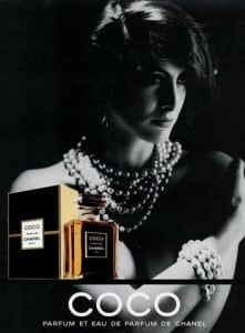 vintage coco chanel ad - ines de la fressange - ancienne ambiance perfume layering