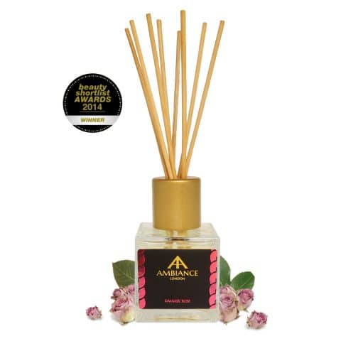 beauty shortlist award winning rose scented reed diffuser - damask rose reed diffuser - rose reed diffuser - home fragrances ancienne ambiance