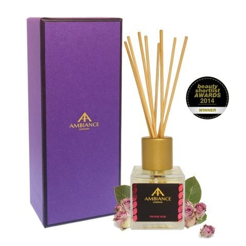 beauty shortlist award winning rose scented reed diffuser - damask rose reed diffuser giftboxed - rose reed diffuser - home fragrances ancienne ambiance