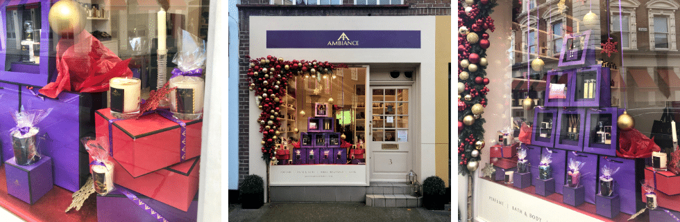 ancienne ambiance luxury scented candles and luxury gifts heart of Chelsea, London Window Displays