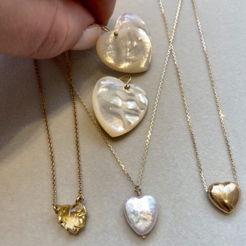 claire van holthe heart jewellery - heart jewelry - mother of pearl earrrings - heart necklaces - heart earrings - ancienne ambiance