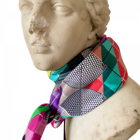 aphrodite pink goddess silk twill scarf - greek key silk scarf - ancienne ambiance neck scarf