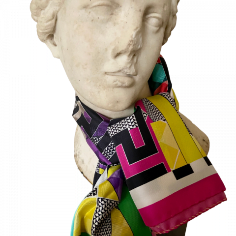 aphrodite pink goddess silk twill scarf - greek key silk neck scarf - ancienne ambiance