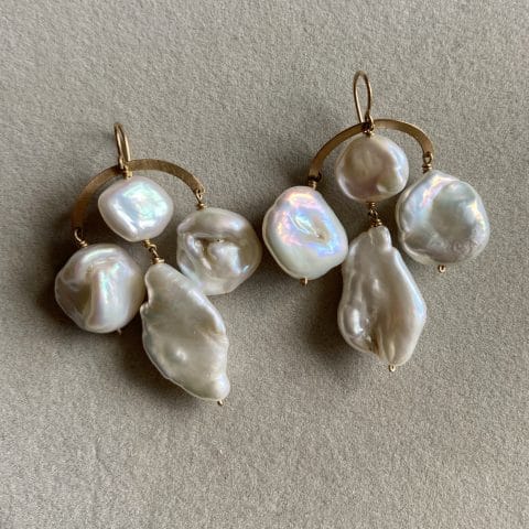 claire van holthe baroque pearl chandlier earrings - fresh water pearl earrings - ancienne ambiance