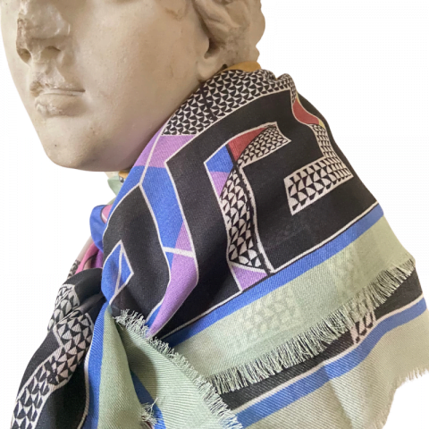 goddess statue - aphrodite grey greek key modal cashmere scarf - ancienne ambiance luxury scarves