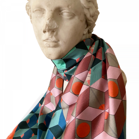 goddess statue silk scarf - ceres blue green orange silk scarf - neck scarf - ancienne ambiance