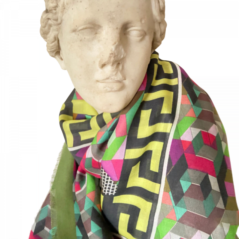 goddess statue - minerva greek key modal cashmere scarf - ancienne ambiance luxury scarves