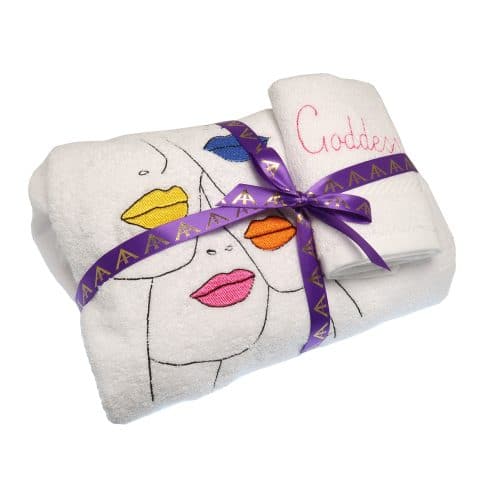 Home Spa Towel Wrap | Goddess Vibes Towel Dress | Lips Embroidery