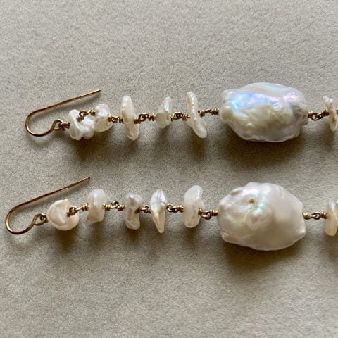 ancienne ambiance - claire van holthe long 11 baroque pearl earrings - south sea pearl statement earrings
