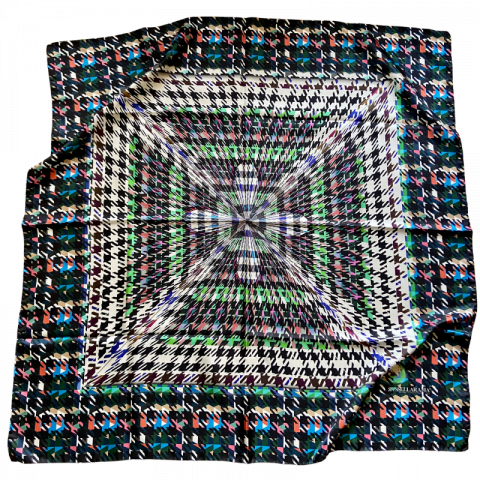 houndstooth square silk twill scarf - ancienne ambiance luxury scarves - artemis black print scarf