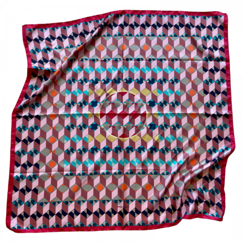 red square silk twill scarf - ancienne ambiance luxury scarves - demeter print scarf