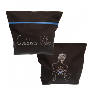 sliver goddess vibes embroidery black evil eye bag - ancienne ambiance