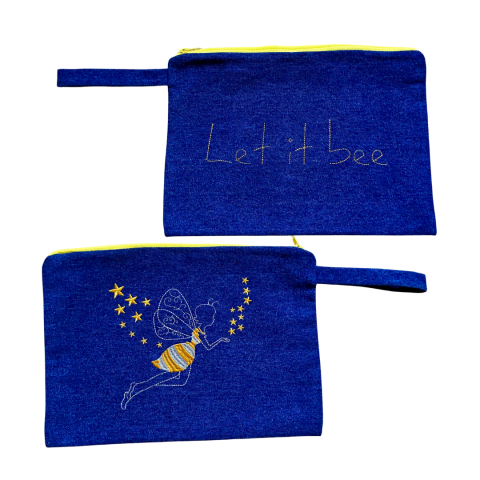 MELISSA wear your heart - let it bee denim embroidered clutch bag - ancienne ambiance - large canvas pouch
