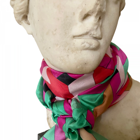 goddess statue silk scarf - ariadne pink red green silk scarf - neck scarf - ancienne ambiance