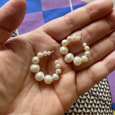 silver hoop earrings with pearls - pearl hoop earrings - small pearl hoop earrings - claire van holthe pearl hoops