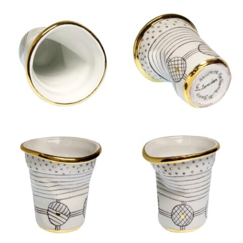 Circle design gold plated porcelain teacup gold-plated D