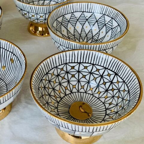 gold-plated porcelain bowls - hand painted porcelain tableware - ancienne ambiance london