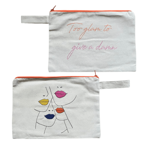 MELISSA wear your heart - too glam to give a damn embroidered clutch bag - ancienne ambiance - large canvas pouch