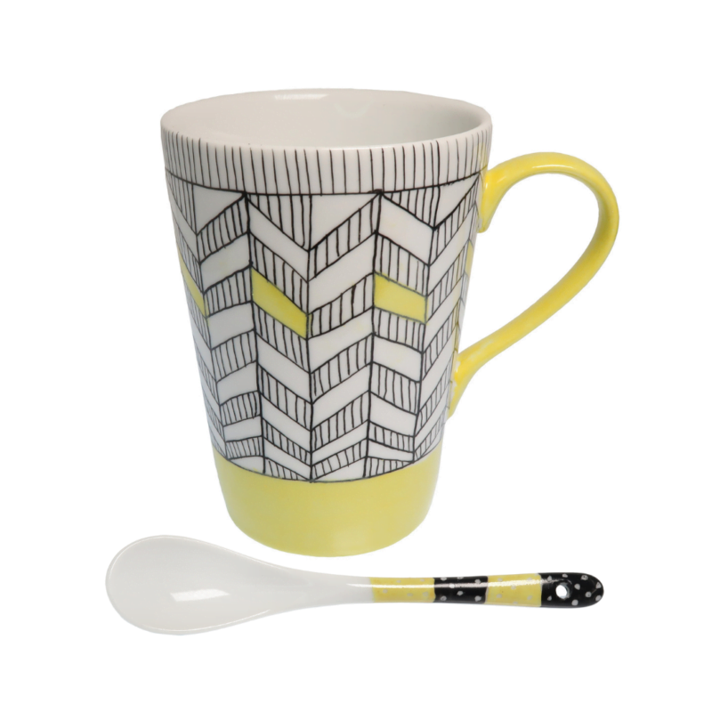 Mug & Spoon Set - Hand-Painted Porcelain | Yellow Monochrome