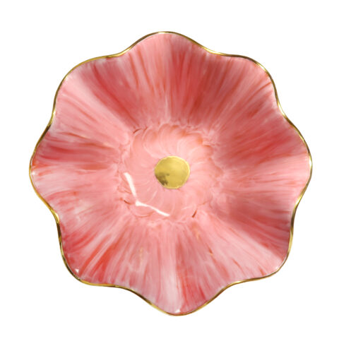 Large Gold-Plated Flower Bowl, Pink