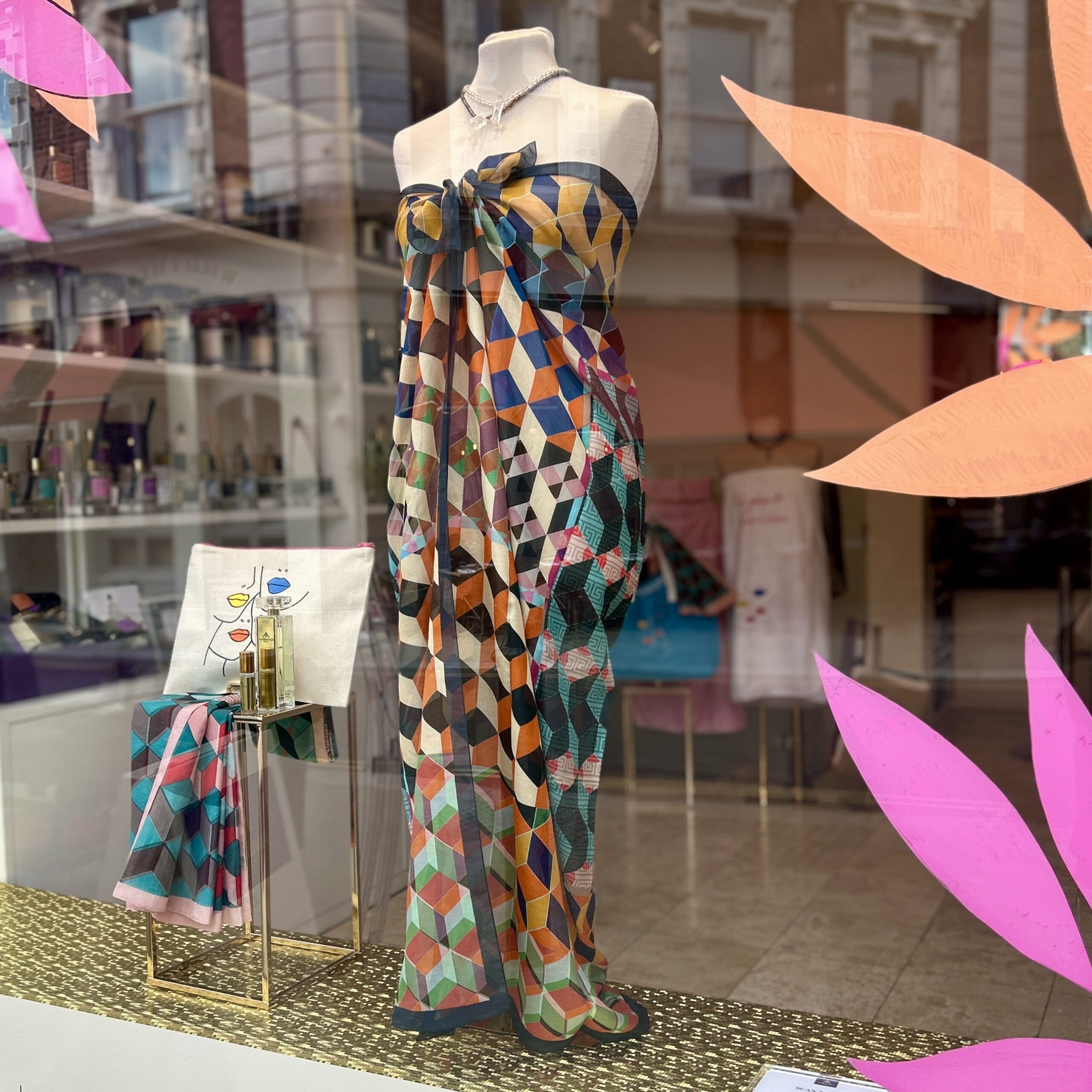 Carnevale Mosaic Print Sarong Scarf 130cm, Navy - Image 2