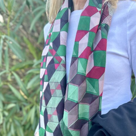 Carnevale Mosaic Print Sarong Scarf 130cm, Emerald