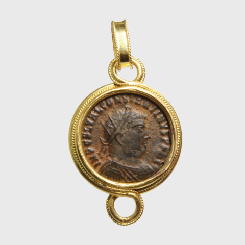 Constantius Roman Bronze Coin Pendant, 21k Gold