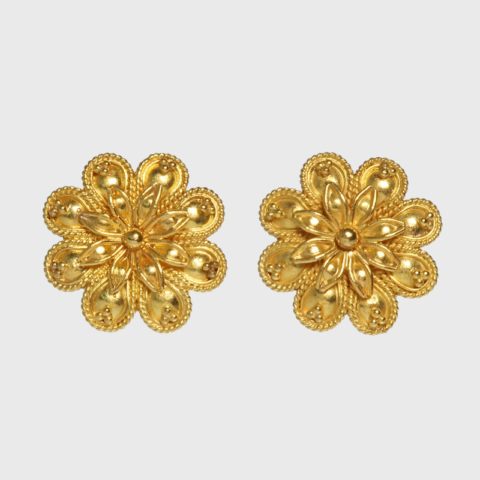 21K Gold Filigree Rosette Stud Earrings