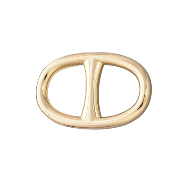 Elegant gold oval-shaped scarf ring.