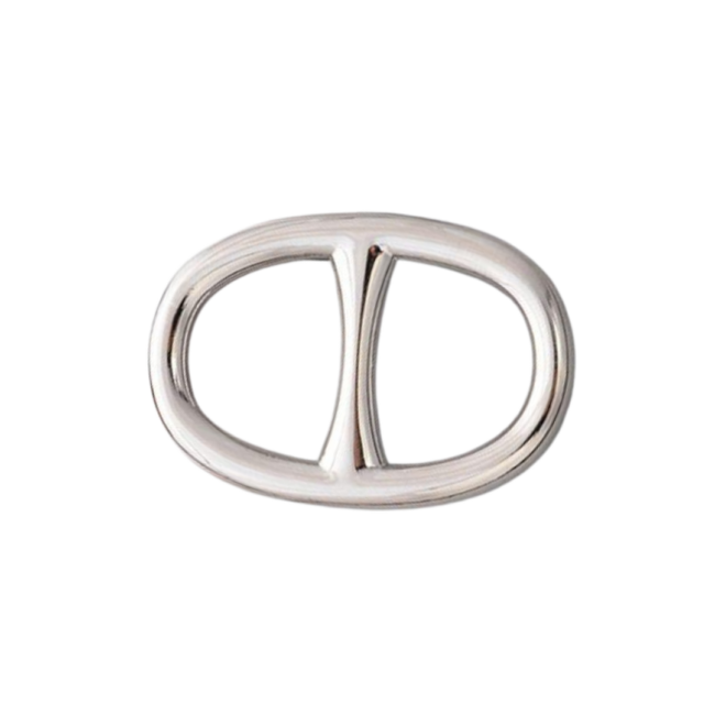 Elegant silver oval-shaped scarf ring.