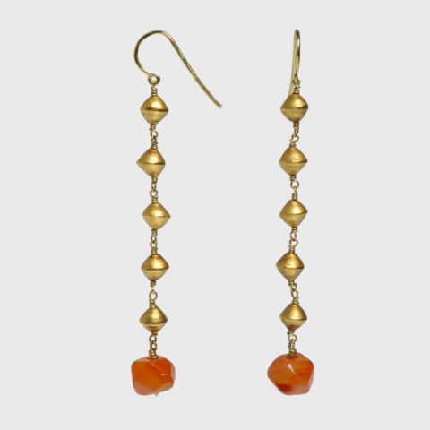 Roman Gold and Carnelian Drop Earrings, 18K Gold