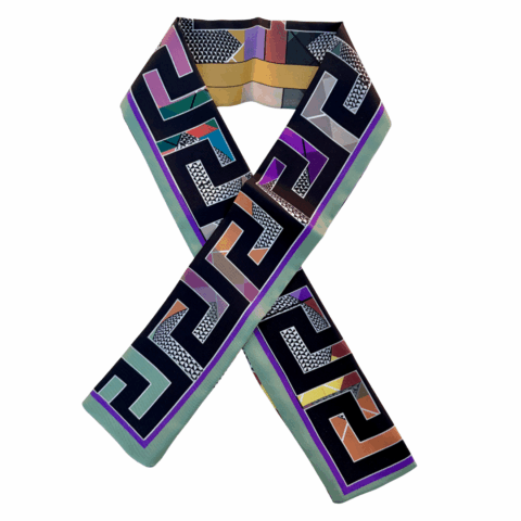 Aphrodite Grey greek key print Twilly Silk Scarf