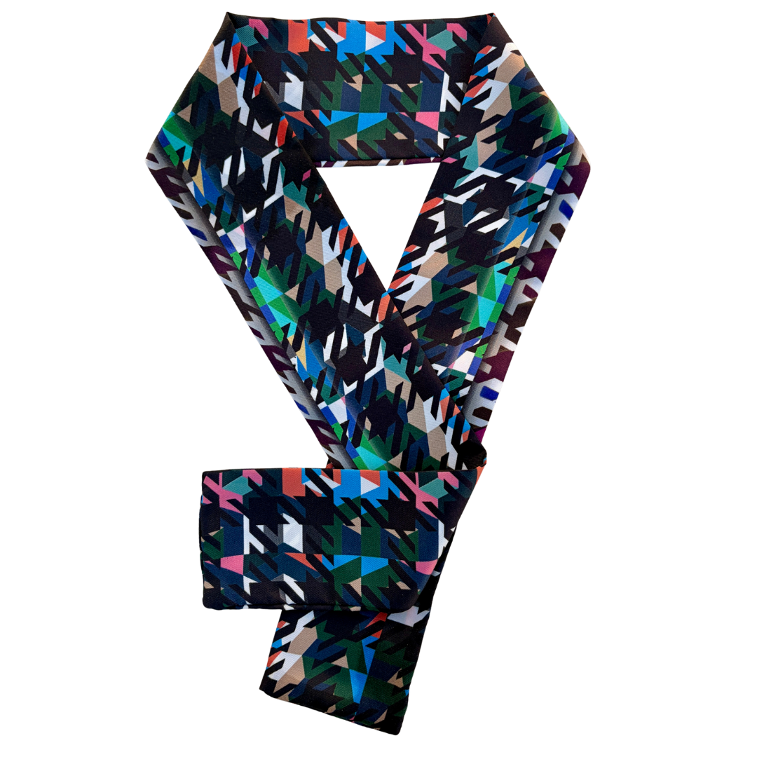 Artemis houndstooth print silk twilly scarf