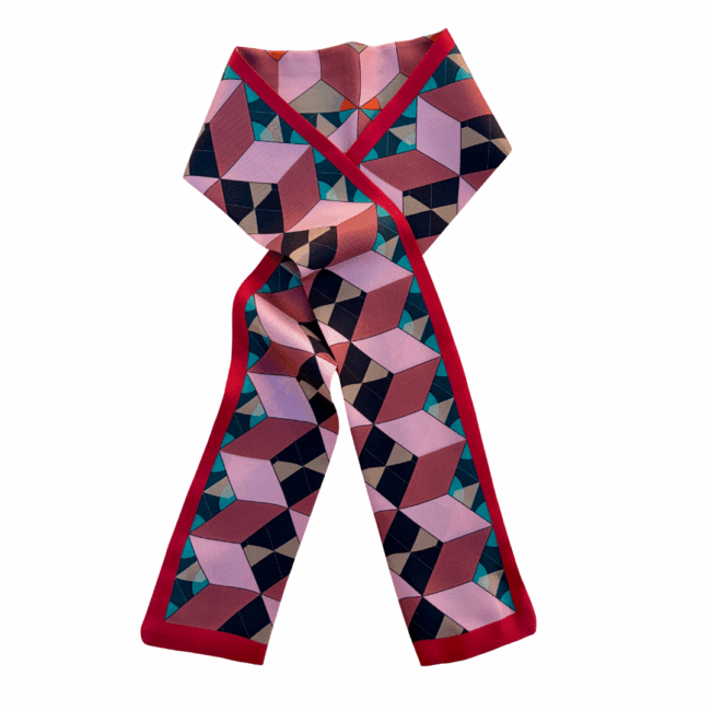 Red geometric print Demeter Twilly Silk Scarf