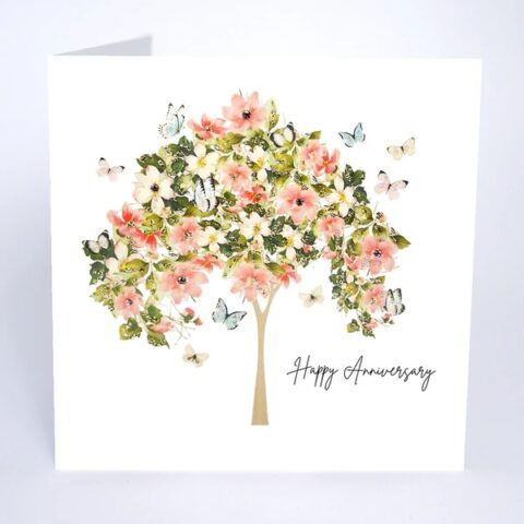 Five Dollar Shake elegant Happy Anniversary card with elegant glitter hand-painted tree.